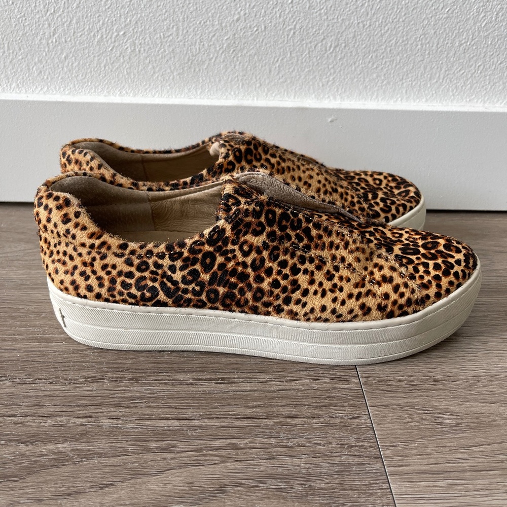 J/Slides Heidi Slip On Leather Calf Hair Platform Sneakers Size 7